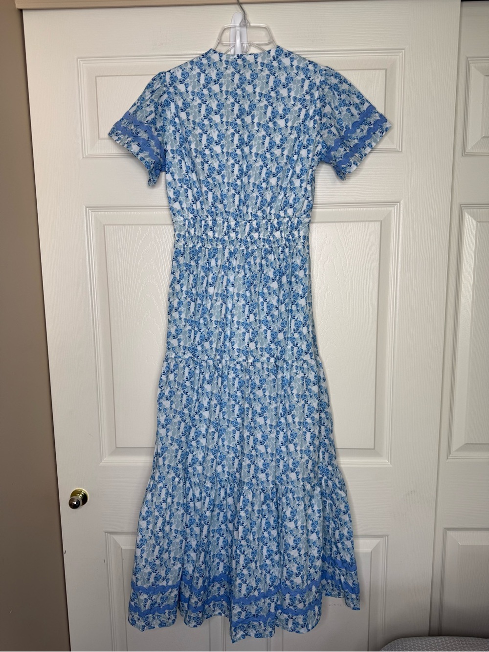 Sail to Sable Flowering Vine Flutter Sleeve Ric-Rac Midi Dress Blue Floral Sz XS - Picture 3 of 11